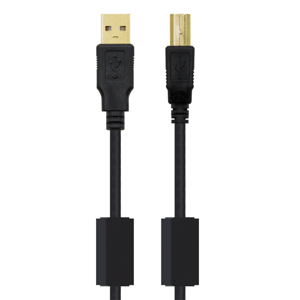 Cable USB 2.0 con ferrita, tipo A macho en un extremo y tipo B en el otro, 1,8/3/5 m negro