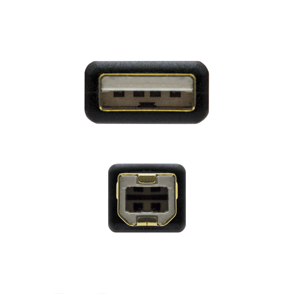 Cable USB 2.0 con ferrita, tipo A macho en un extremo y tipo B en el otro, 1,8/3/5 m negro