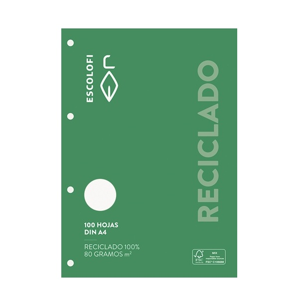Recambio Escolofi reciclado Green 100 hojas A4 4 taladros