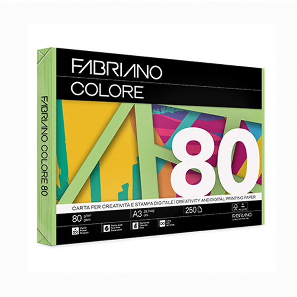 Paquet 250 fulls paper Fabriano Colore A3 Verd mig