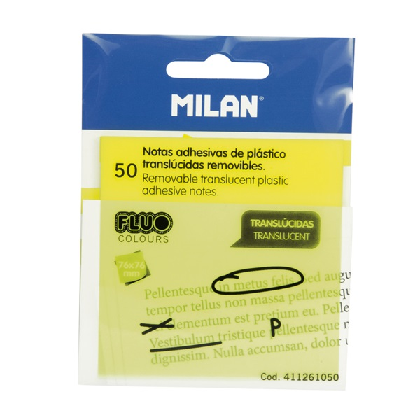 Bloc 50 notes de posar i treure translúcides amovibles 76x76 mm Groc