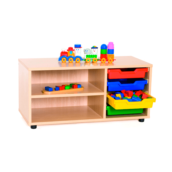 Mueble superbajo 2 estantes y cubetas Haya