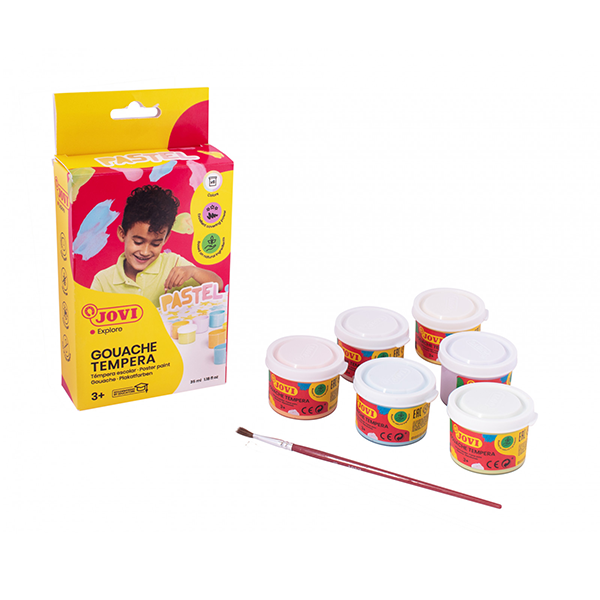 Estoig 6 pots + pinzell tempera Jovi colors pastel