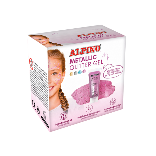 Caja 6 geles maquillage Metallic Glitter Gel Alpino Fiesta Rosa