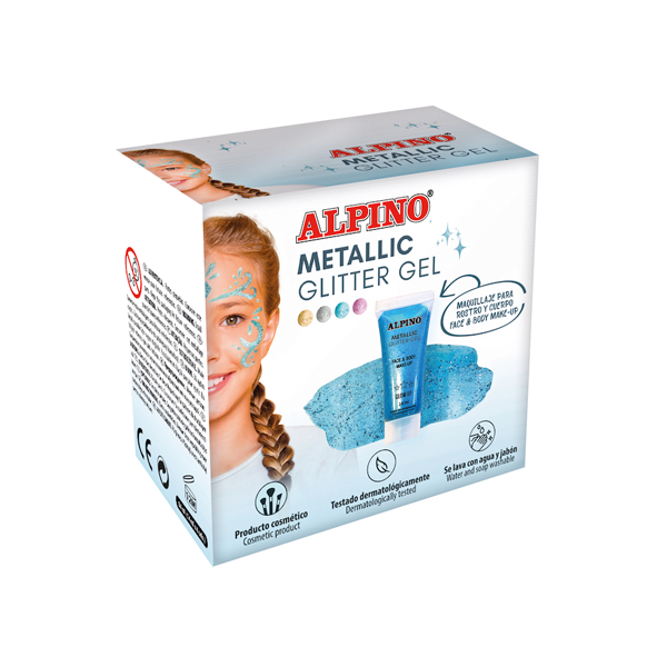 Caja 6 geles maquillage Metallic Glitter Gel Alpino Fiesta Azul
