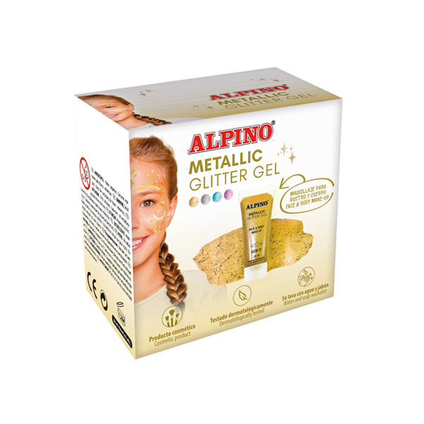 Caja 6 geles maquillage Metallic Glitter Gel Alpino Fiesta Oro