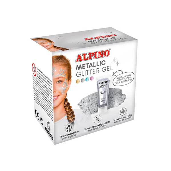 Caja 6 geles maquillage Metallic Glitter Gel Alpino Fiesta Plata