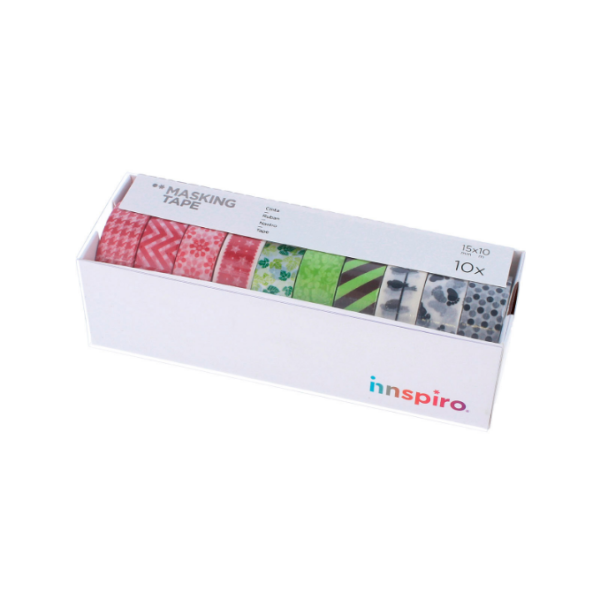 Set cintes assortides masking tape vermells,verds i negres Innspiro