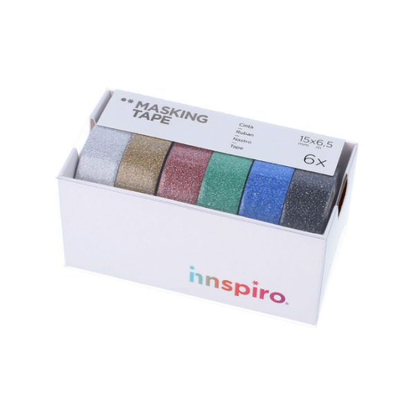 Set cintas surtidas masking tape purpurina Innspiro