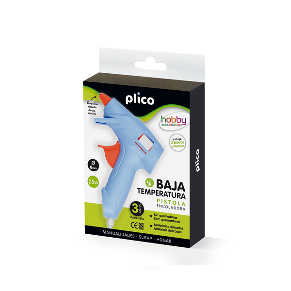 Pistola de cola Plico baixa temperatura mini de 8 mm