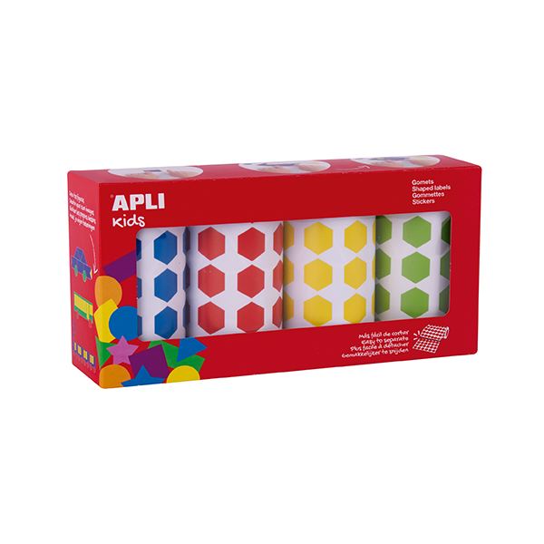 Pack 4 rotlles gomets Apli hexàgons