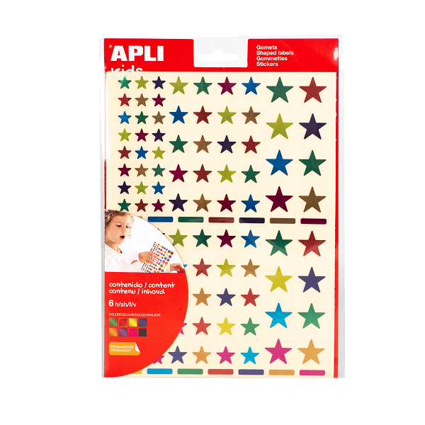 Sobre gomets Apli estrelles multicolor metal·litzades permanents