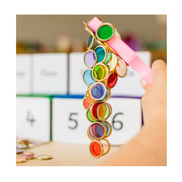 Lot 2 varetes i 100 fitxes magnètiques de colors translúcids