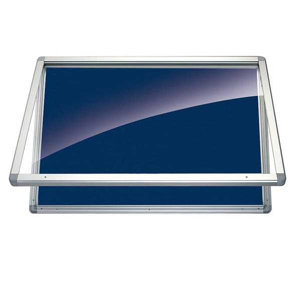 Vitrina d?anuncis interior/exterior entapissat blau horitzontal Rocada