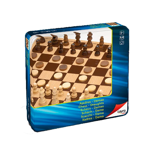 Escacs - Dames de Fusta Metall Box