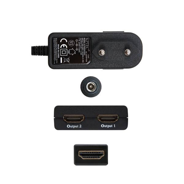 HDMI duplicador alta velocitat 1x2 amb alimentació i cable, negre, 50 cm.