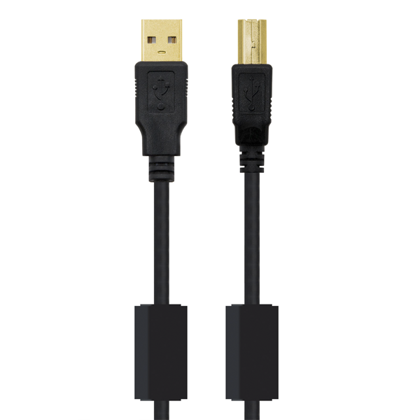 Cable USB 2.0 alta calidad con ferrita, tipo A/M-B/M, negro